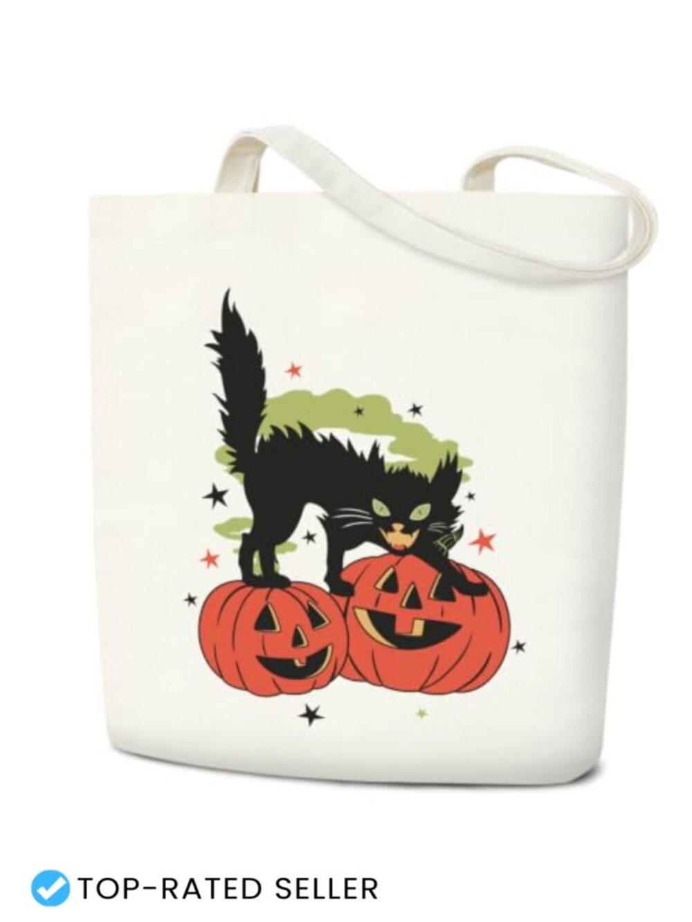 Halloween Canvas Tote Bag Black Cat Pumpkins Reusable Shopping Shoulder Bag